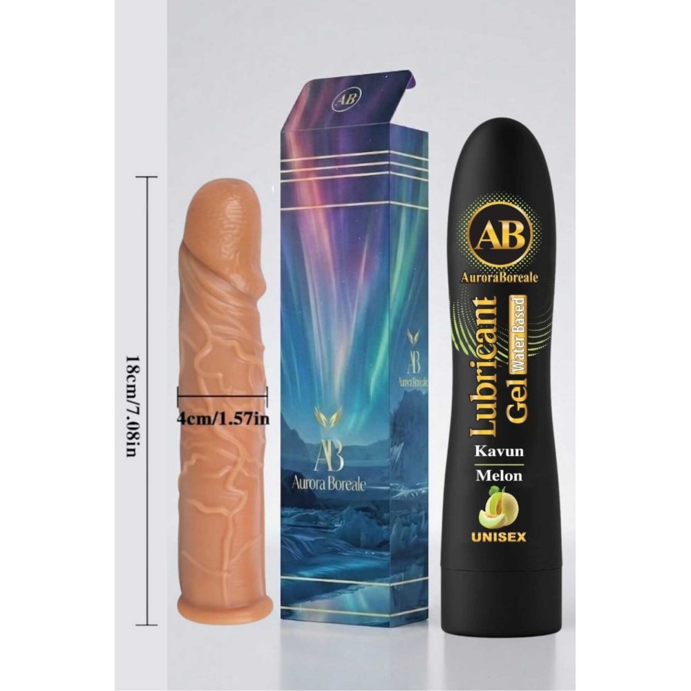 18 Cm Penis Kılıf Oyuncak Dildo Kılıfı Premium Kavunlu Kayganlaştırıcı Jel Set