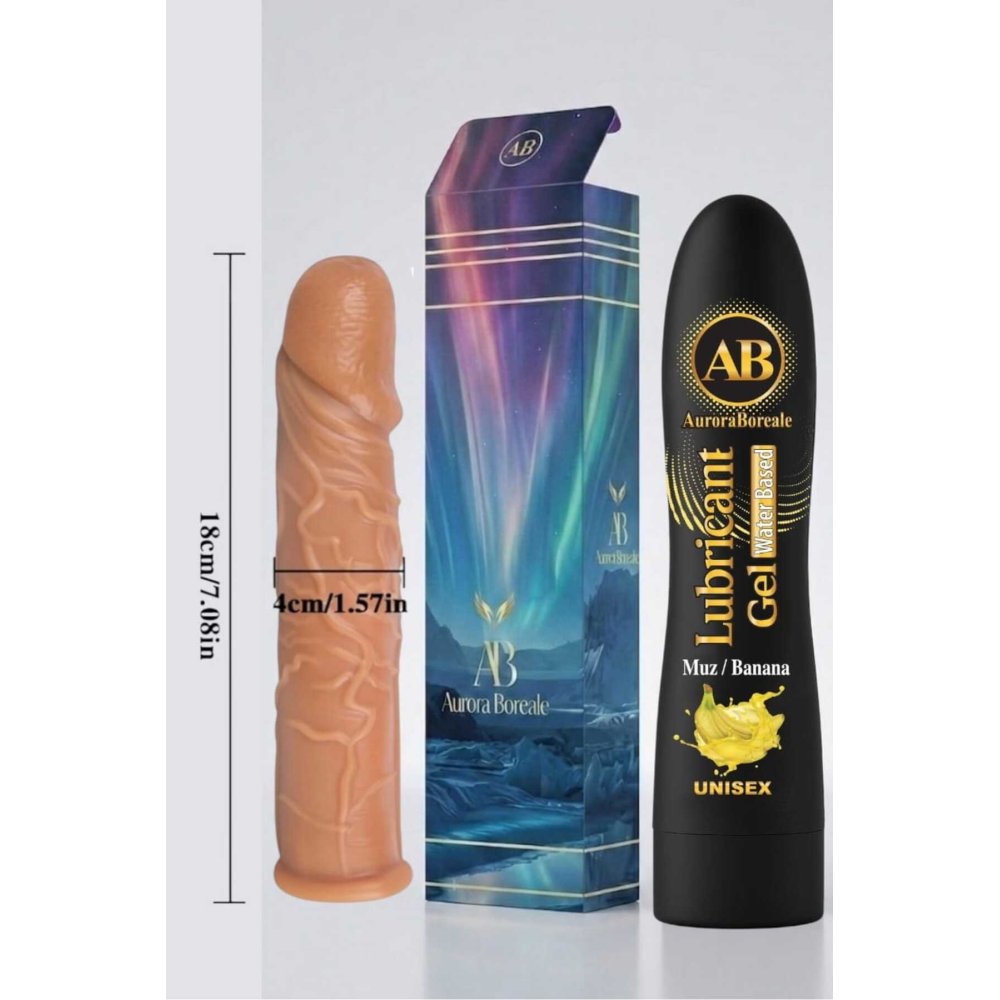18 Cm Penis Kılıf Oyuncak Dildo Kılıfı Premium Muzlu Kayganlaştırıcı Jel Set