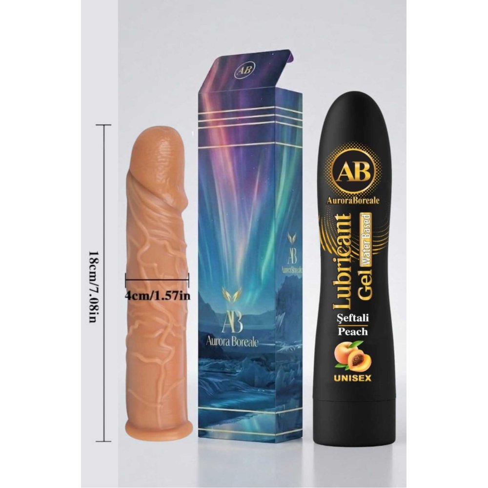 18 Cm Penis Kılıf Oyuncak Dildo Kılıfı Premium Şeftali Aromalı Kayganlaştırıcı Jel Set