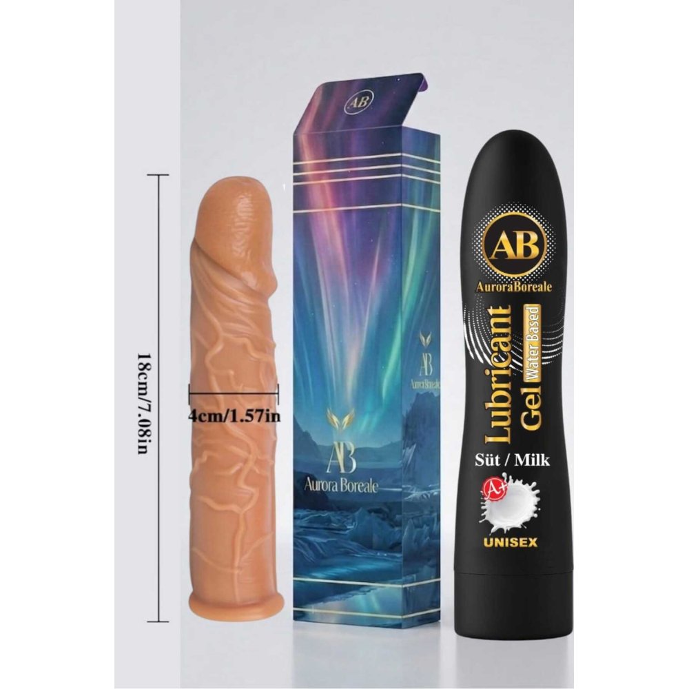 18 Cm Penis Kılıf Oyuncak Dildo Kılıfı Premium Süt Aromalı Kayganlaştırıcı Jel Set
