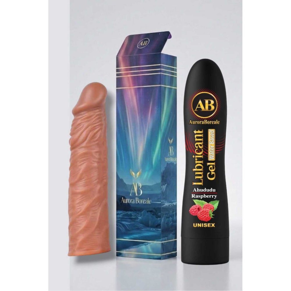 19 Cm Penis Kılıf Oyuncak Dildo Kılıfı Premium Ahududu Aromalı Kayganlaştırıcı Jel Set