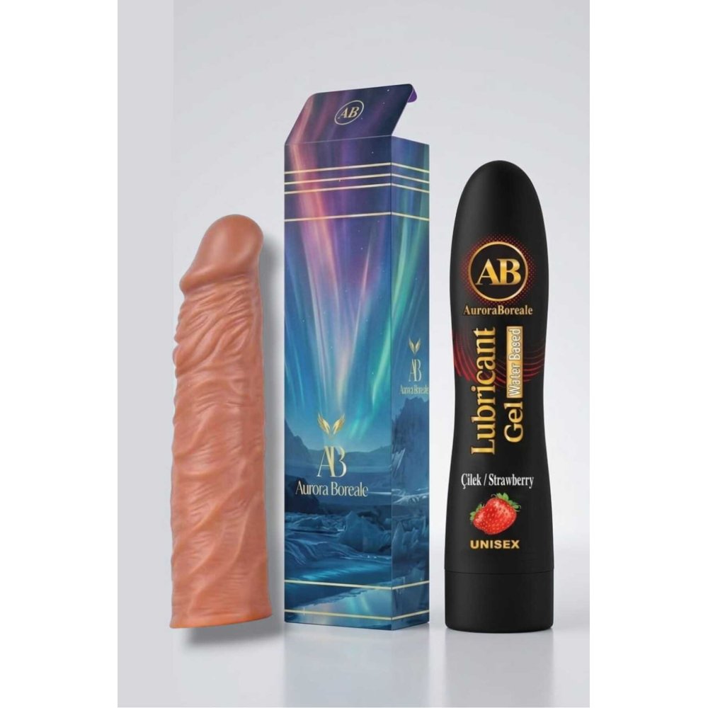 19 Cm Penis Kılıf Oyuncak Dildo Kılıfı Premium Çilekli Kayganlaştırıcı Jel Set