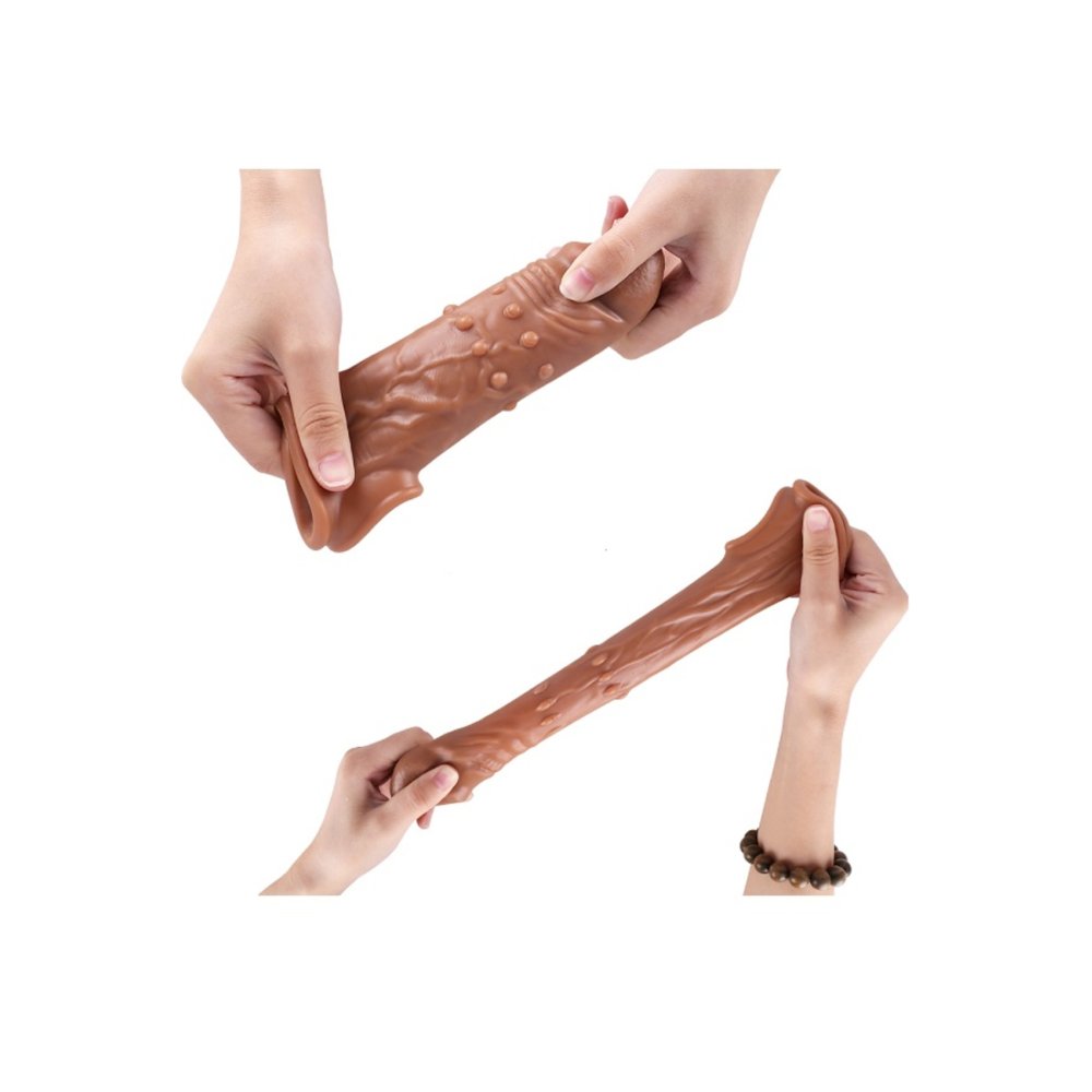 19 cm Testis halkalı Tırtıklı ve Boğumlu Elastik penis kılıfı Kayganlaştırıcı seti — görsel 5