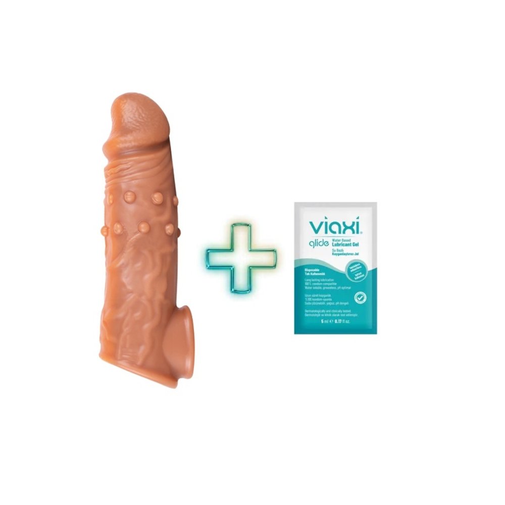19 cm Testis halkalı Tırtıklı ve Boğumlu Elastik penis kılıfı Kayganlaştırıcı seti