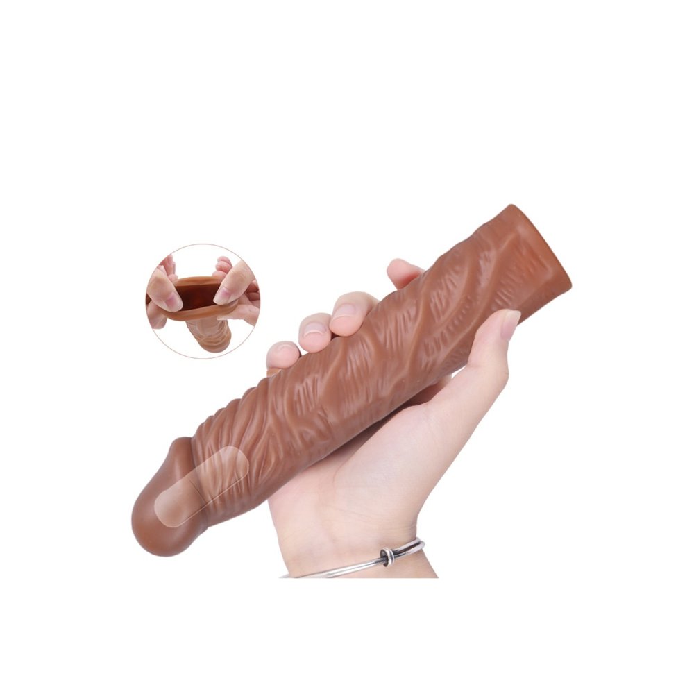 19 cm uzunlukta damarlı Esnek Realistik penis kılıfı ve Titreşimli Penis Halkası — görsel 5