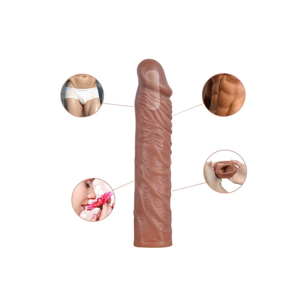 19 cm uzunlukta damarlı Esnek Realistik penis kılıfı ve Titreşimli Penis Halkası — görsel 4