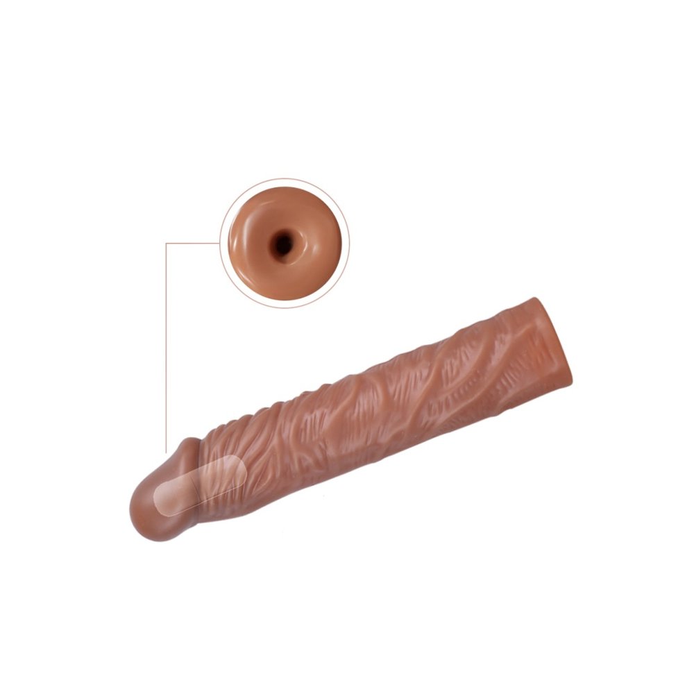 19 cm uzunlukta damarlı Esnek Realistik penis kılıfı ve Titreşimli Penis Halkası — görsel 3