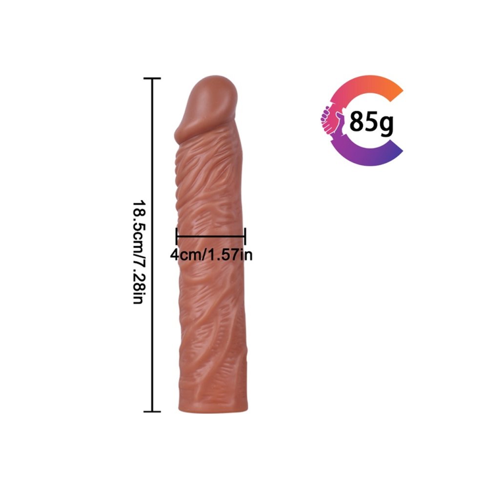 19 cm uzunlukta damarlı Esnek Realistik penis kılıfı ve Titreşimli Penis Halkası — görsel 2