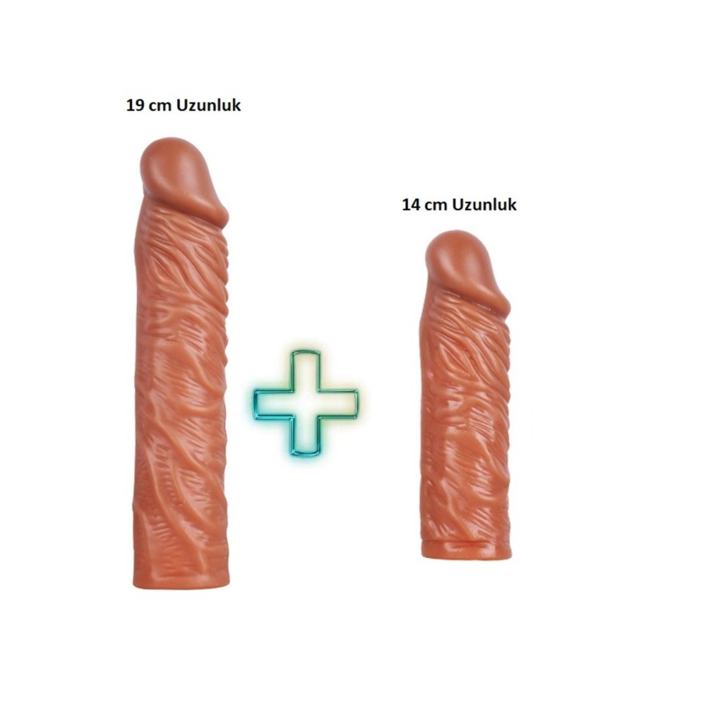 19 cm ve 14 cm Boyunda Damarlı 2 li Silikon Penis Kılıfı Seti