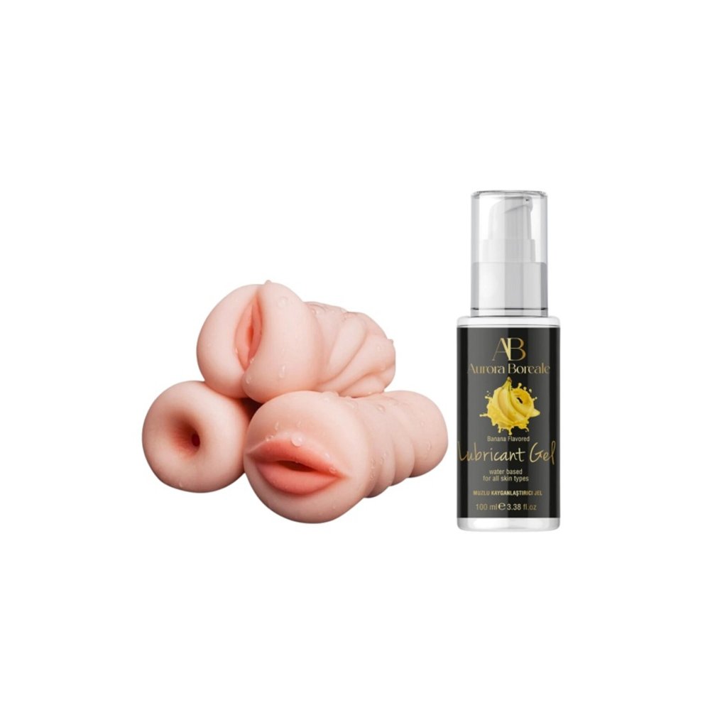 3 Adet Yapay Vajina Oral Anal Mastürbatör Realistik 100 ML Muzlu Kayganlaştırıcı Seti