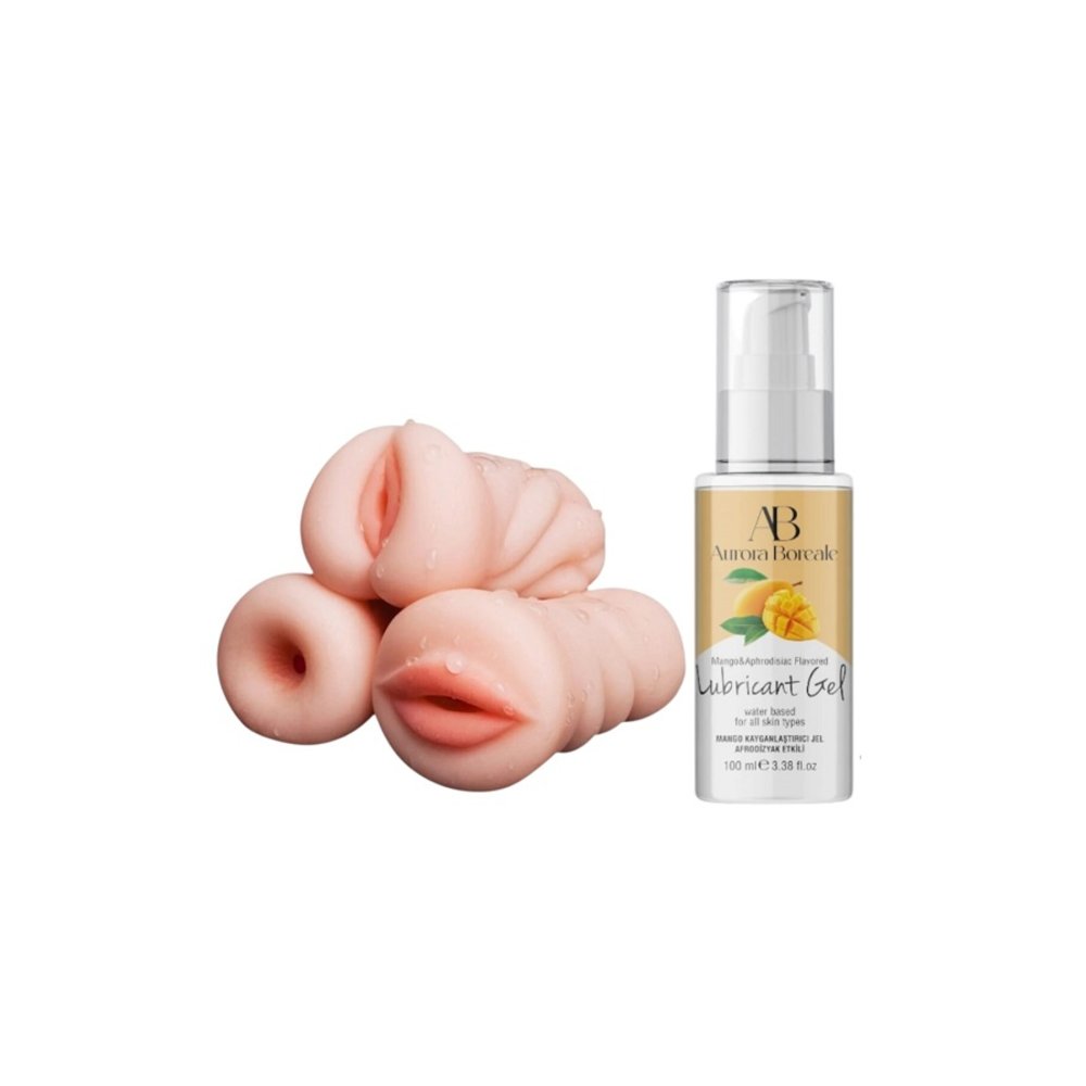3 Adet Yapay Vajina Oral Anal Mastürbatör Realistik 100 ML Mangolu Kayganlaştırıcı Seti
