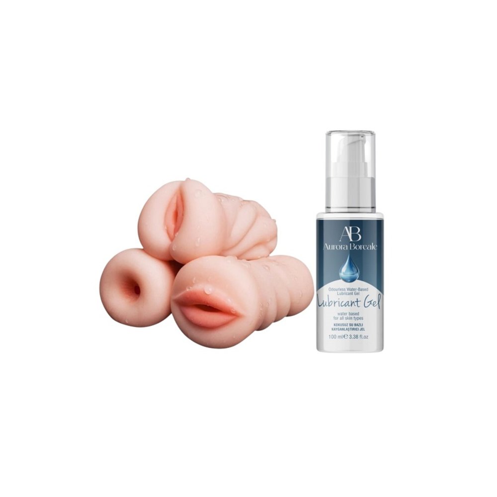 3 Adet Yapay Vajina Oral Anal Mastürbatör Realistik 100 ML Sade Kayganlaştırıcı Seti