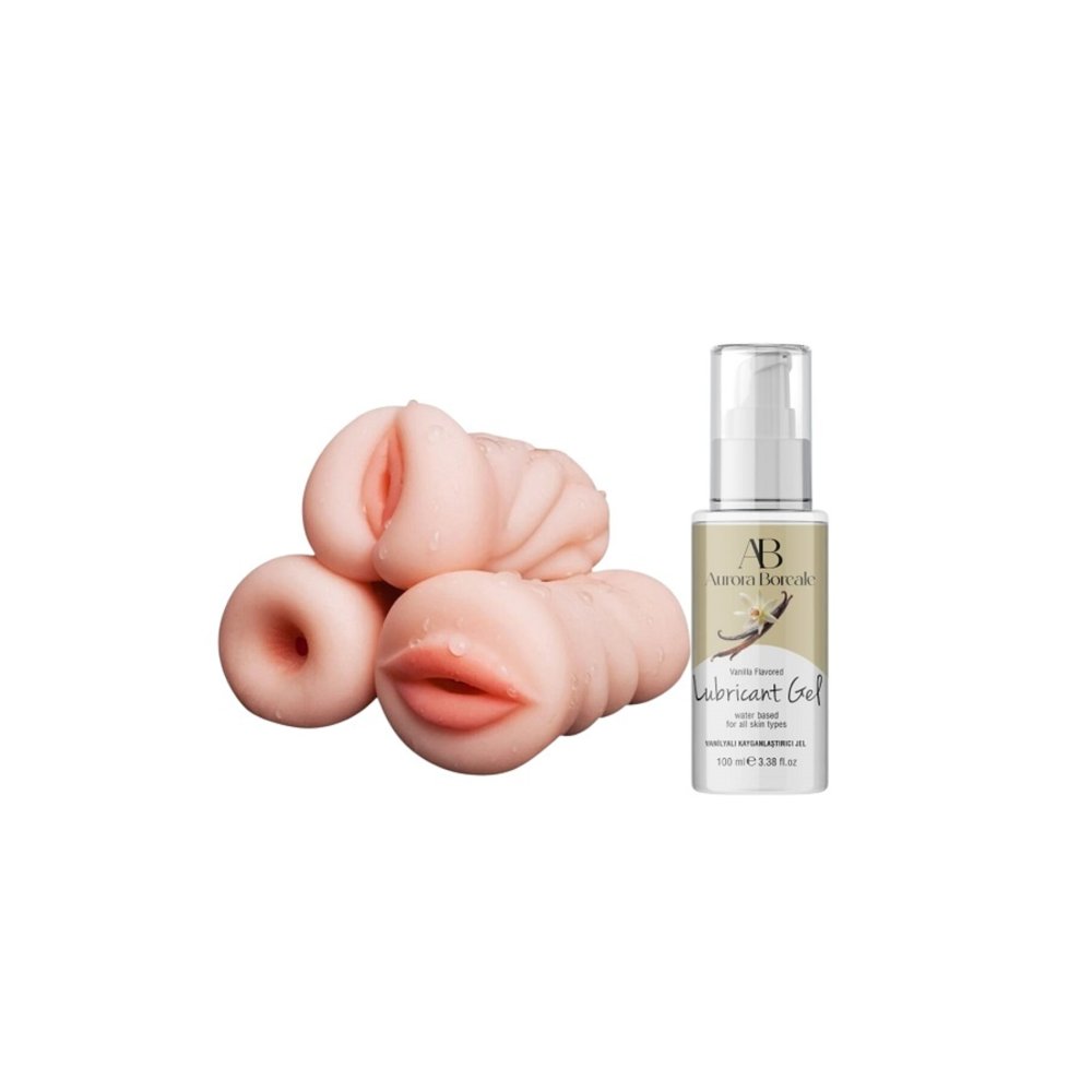 3 Adet Yapay Vajina Oral Anal Mastürbatör Realistik 100 ML Vanilyalı Kayganlaştırıcı Seti