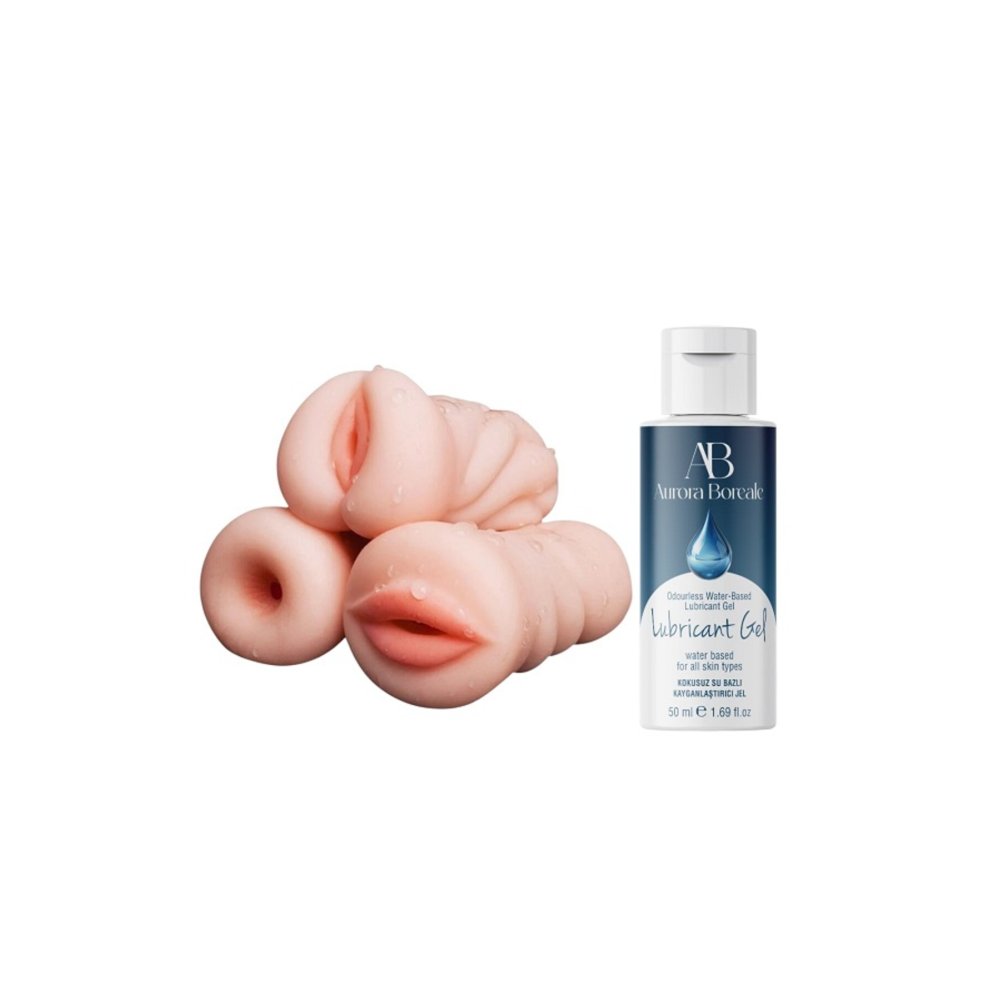 3 Adet Yapay Vajina Oral Anal Mastürbatör Realistik 50 ML Kayganlaştırıcı Hediyeli
