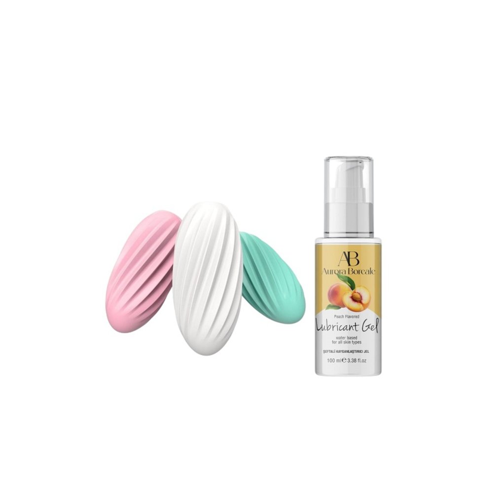 3 Renk Silikon Erkek Masturbatör Suni Vajina Mastürbatör 100 ML Şeftali Kayganlaştırıcı jel Seti