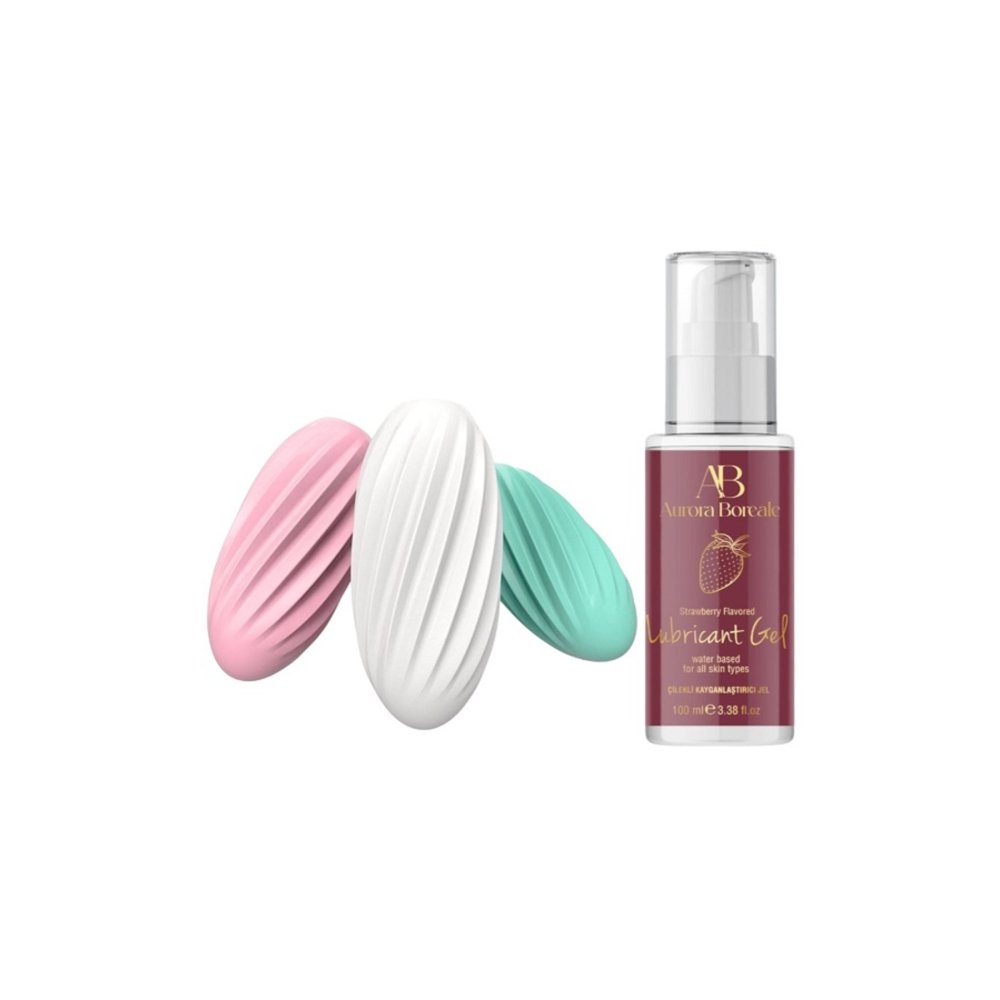 3 Renk Silikon Erkek Masturbatör Suni Vajina Mastürbatör 100 ML Çilekli Kayganlaştırıcı jel Seti