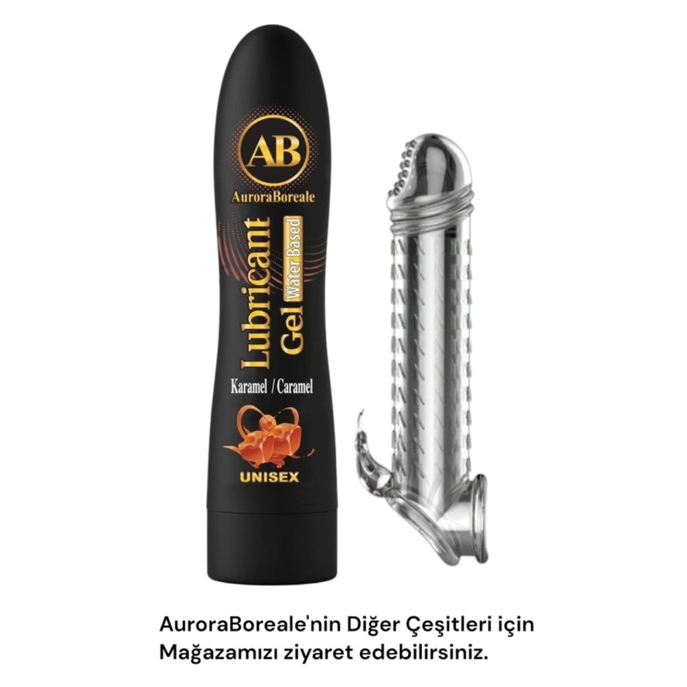 A Kalite Şeffaf Penis Kılıfı Büyük Boy Karamel Aromalı Kayganlaştırıcı Jel Seti