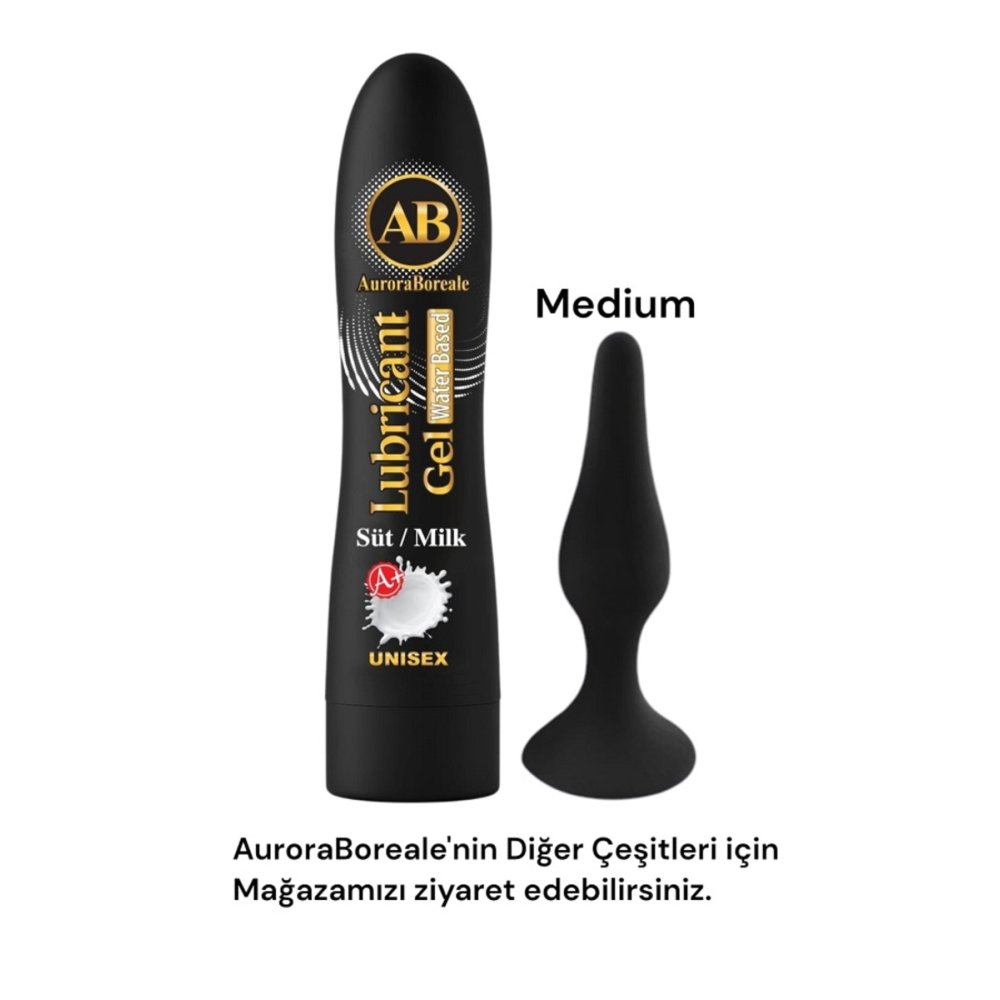A Kalite Silikon M Beden Siyah Anal plug Büyük Boy Süt Aromalı Kayganlaşatırıcı jel Seti