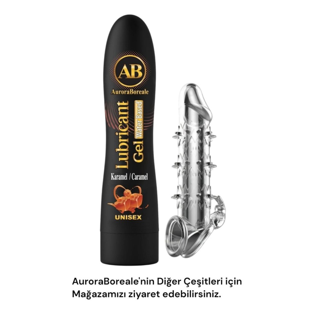 A Kalite Tırtıklı Şeffaf Penis Kılıfı Büyük Boy Karamel Aromalı Kayganlaştırıcı Jel Seti