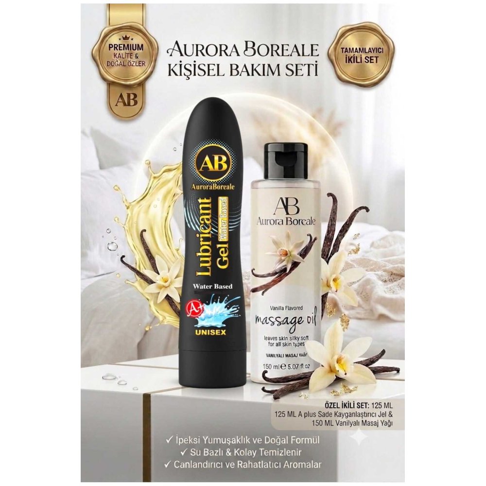 A+ Plus Sade 125 ML Kayganlaştırıcı Jel Vanilya Kokulu 150 ML Masaj Yağı 2 si 1 Arada Set