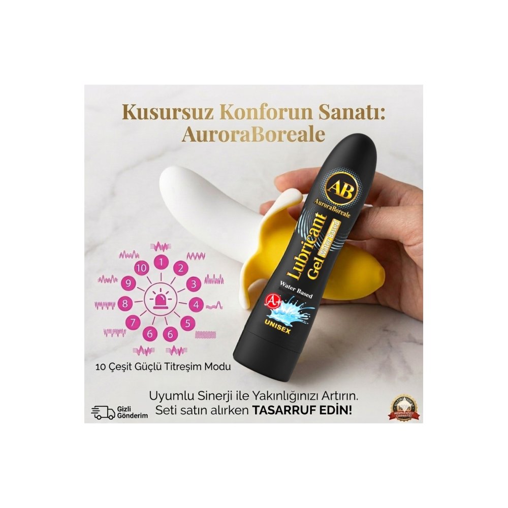 A+ Plus Sade Kayganlaştırıcı Jel 10 Modlu Muz Tasarımlı Masaj Aleti Aksesuar 2 li Seti