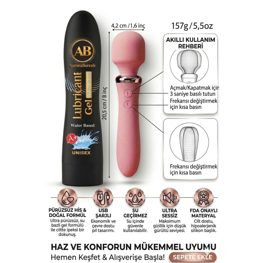 A+ Plus Sade Kayganlaştırıcı Jel 10 Titreşim Modlu Masaj Aksesuar Set