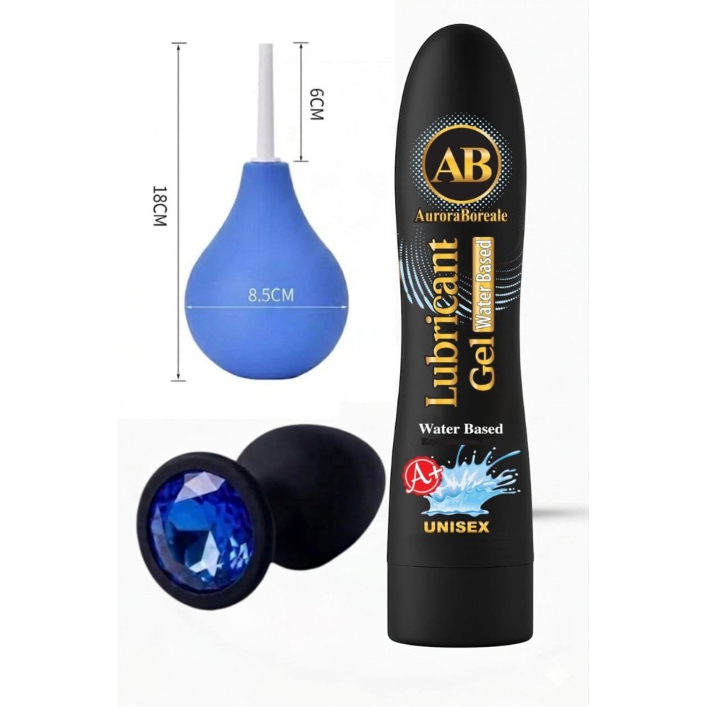 A+ Sade Premium Kayganlaştırıcı Jel Temizleme Pompası Mavi Taşlı Aksesuar 3 lü Set