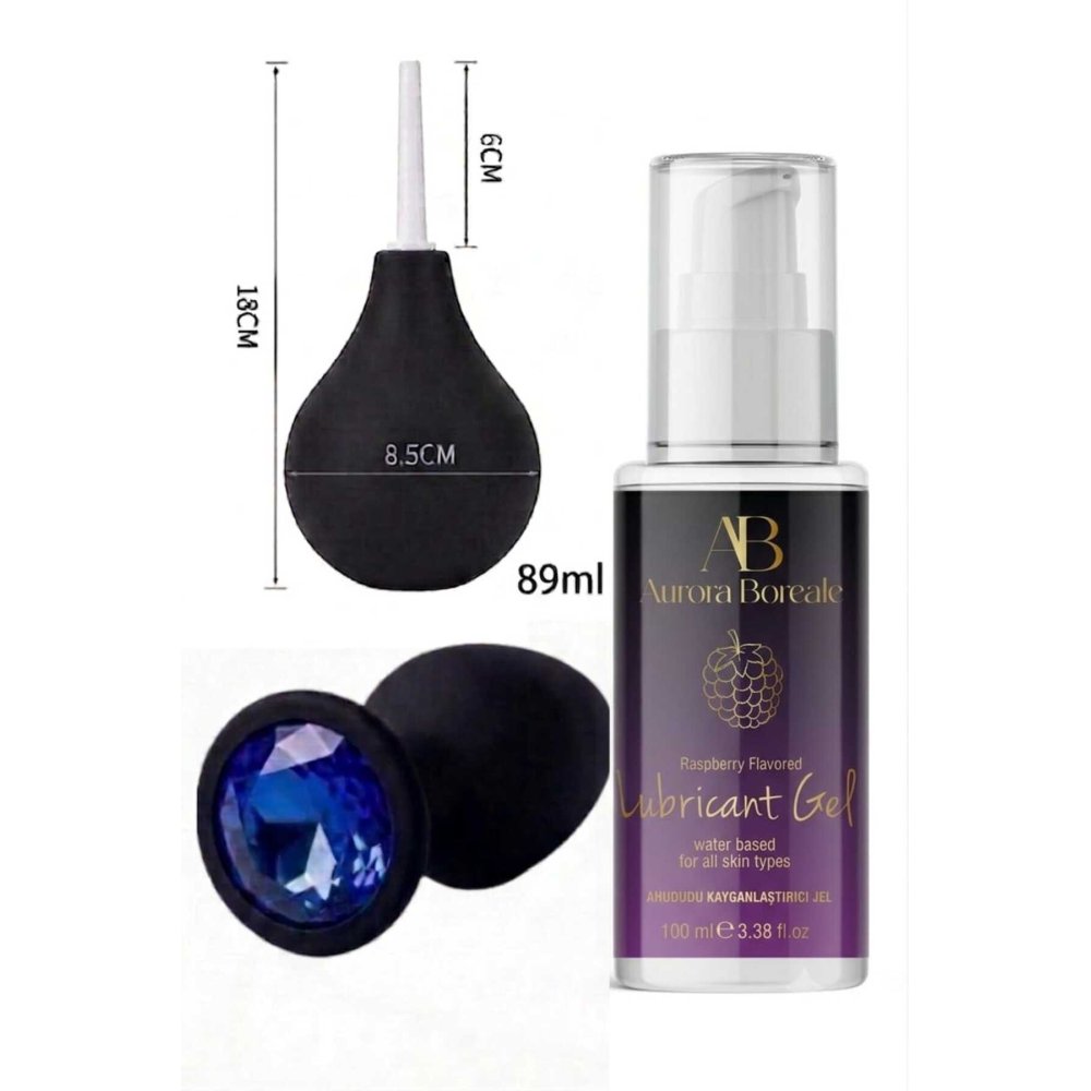 Anal Temizleme Pompası Anal Tıkaç Ahududu 100 ML Kayganlaştırıcı Jel 3 lü Ekonomik Set