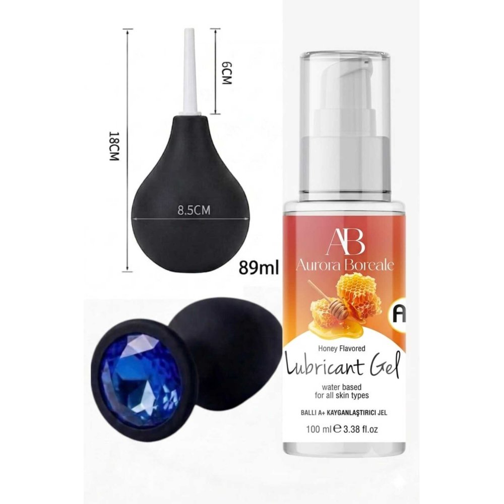 Anal Temizleme Pompası Anal Tıkaç Ballı 100 ML Kayganlaştırıcı Jel 3 lü Ekonomik Set