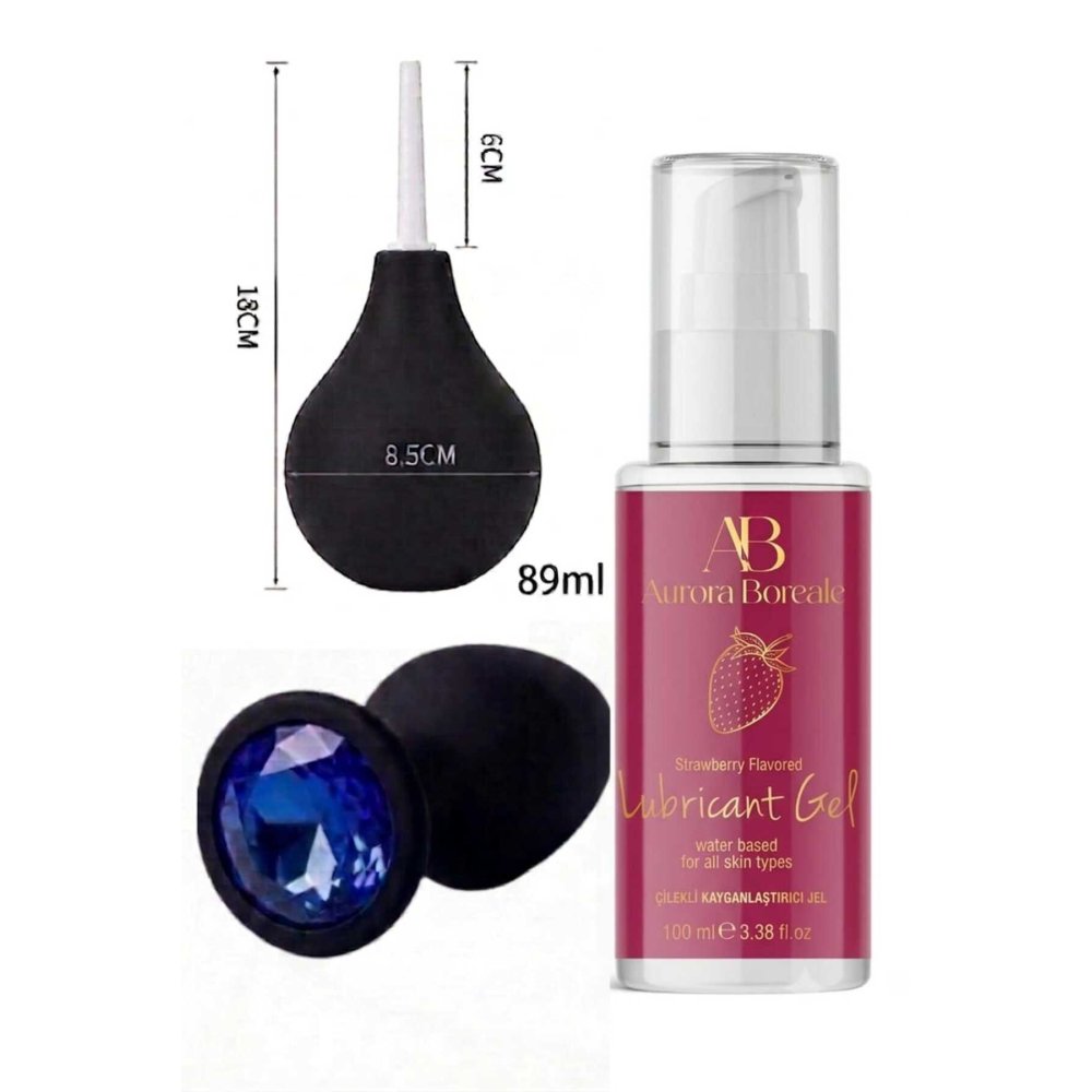 Anal Temizleme Pompası Anal Tıkaç Çilekli 100 ML Kayganlaştırıcı Jel 3 lü Ekonomik Set