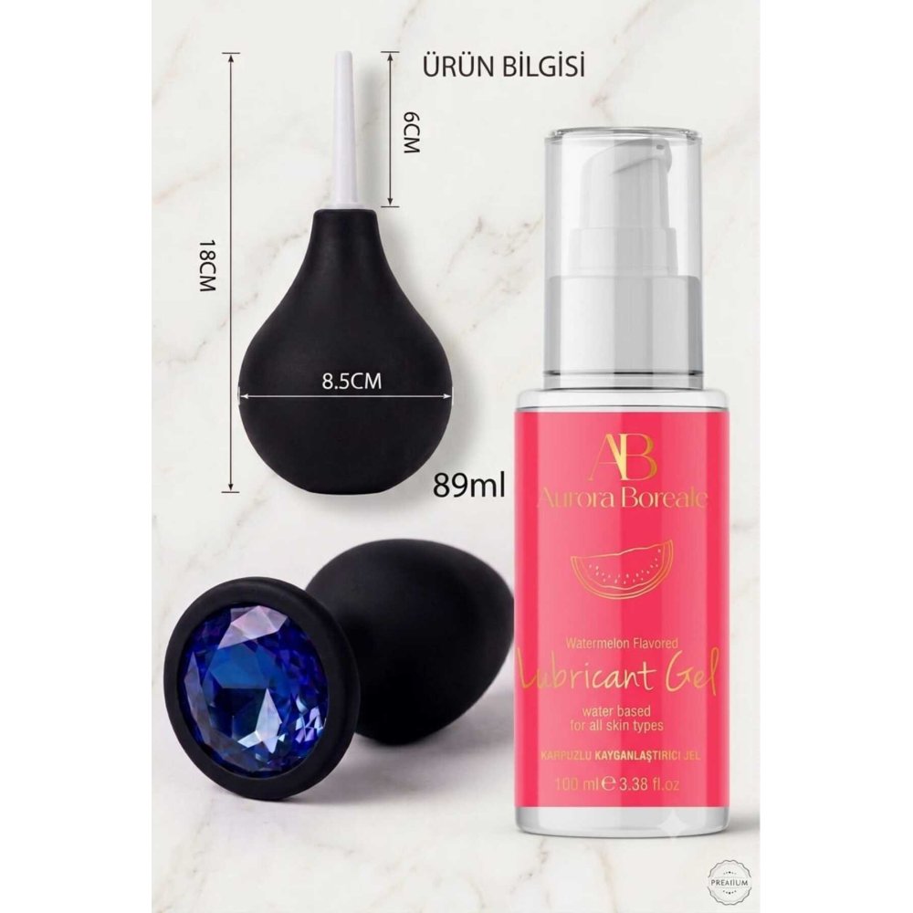 Anal Temizleme Pompası Anal Tıkaç Karpuzlu Bazlı 100 ML Kayganlaştırıcı Jel 3 lü Ekonomik Set