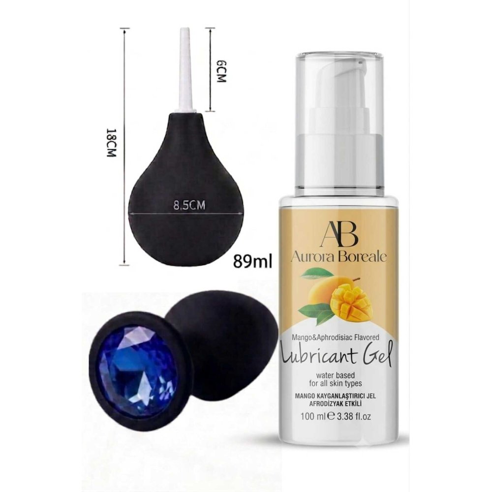 Anal Temizleme Pompası Anal Tıkaç Mangolu 100 ML Kayganlaştırıcı Jel 3 lü Ekonomik Set