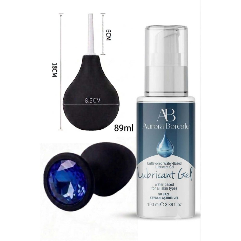 Anal Temizleme Pompası Anal Tıkaç Sade Su Bazlı 100 ML Kayganlaştırıcı Jel 3 lü Ekonomik Set