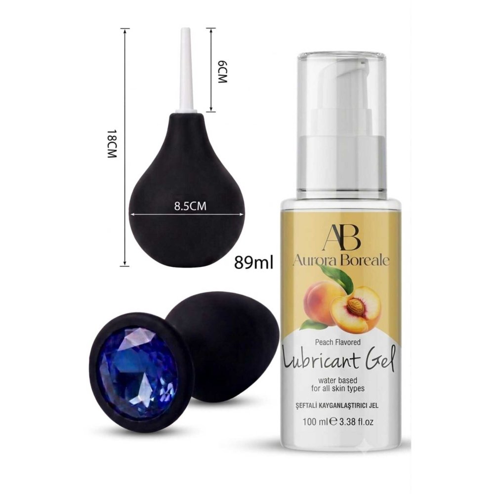 Anal Temizleme Pompası Anal Tıkaç Şeftali 100 ML Kayganlaştırıcı Jel 3 lü Ekonomik Set