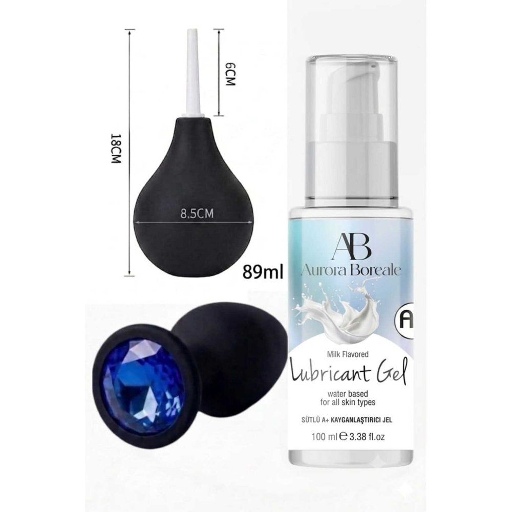 Anal Temizleme Pompası Anal Tıkaç Sütlü 100 ML Kayganlaştırıcı Jel 3 lü Ekonomik Set