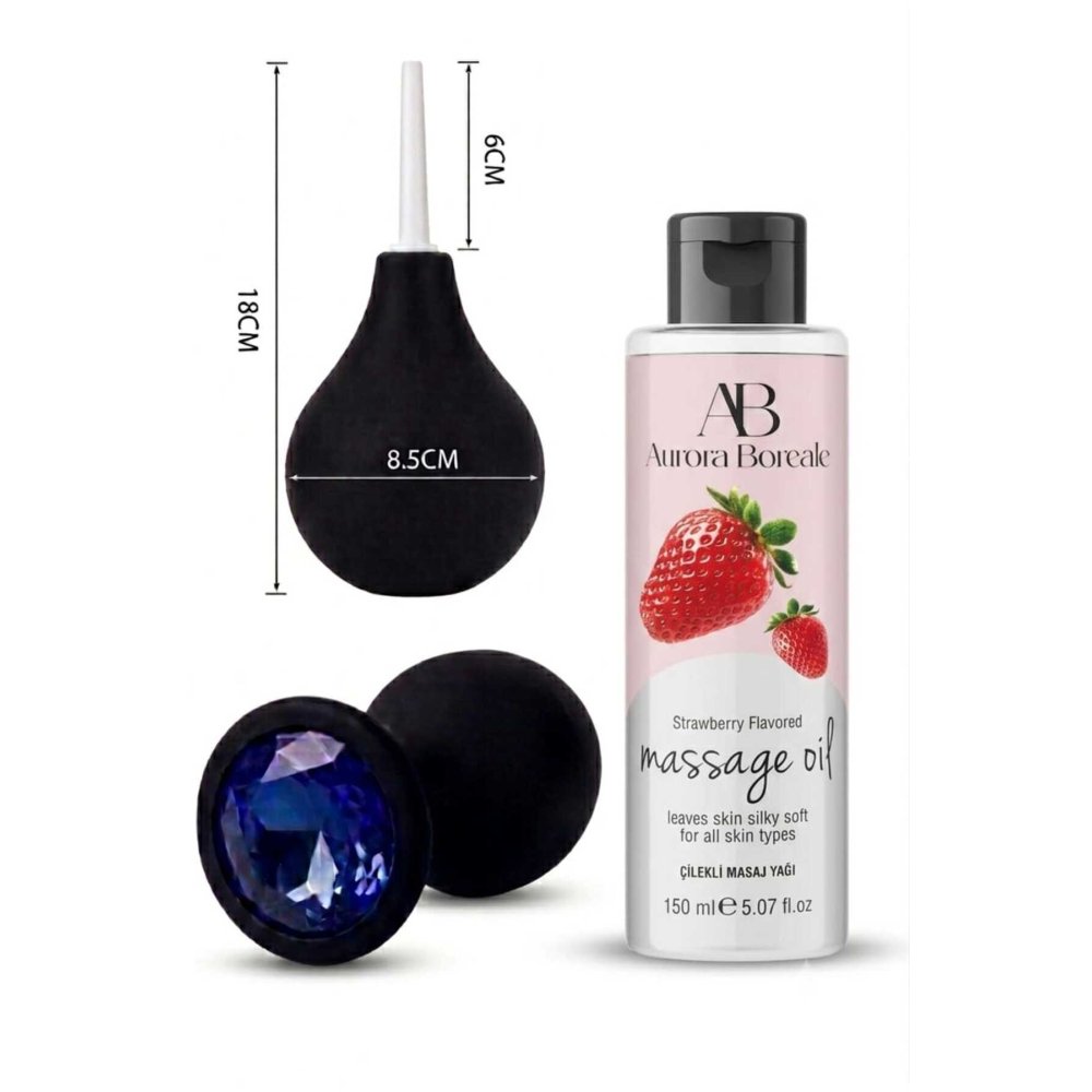 Anal Tıkaç Anal Temizleme Pompası Çilekli 150 ML Masaj Yağı Jel 3 lü Ekonomik Set