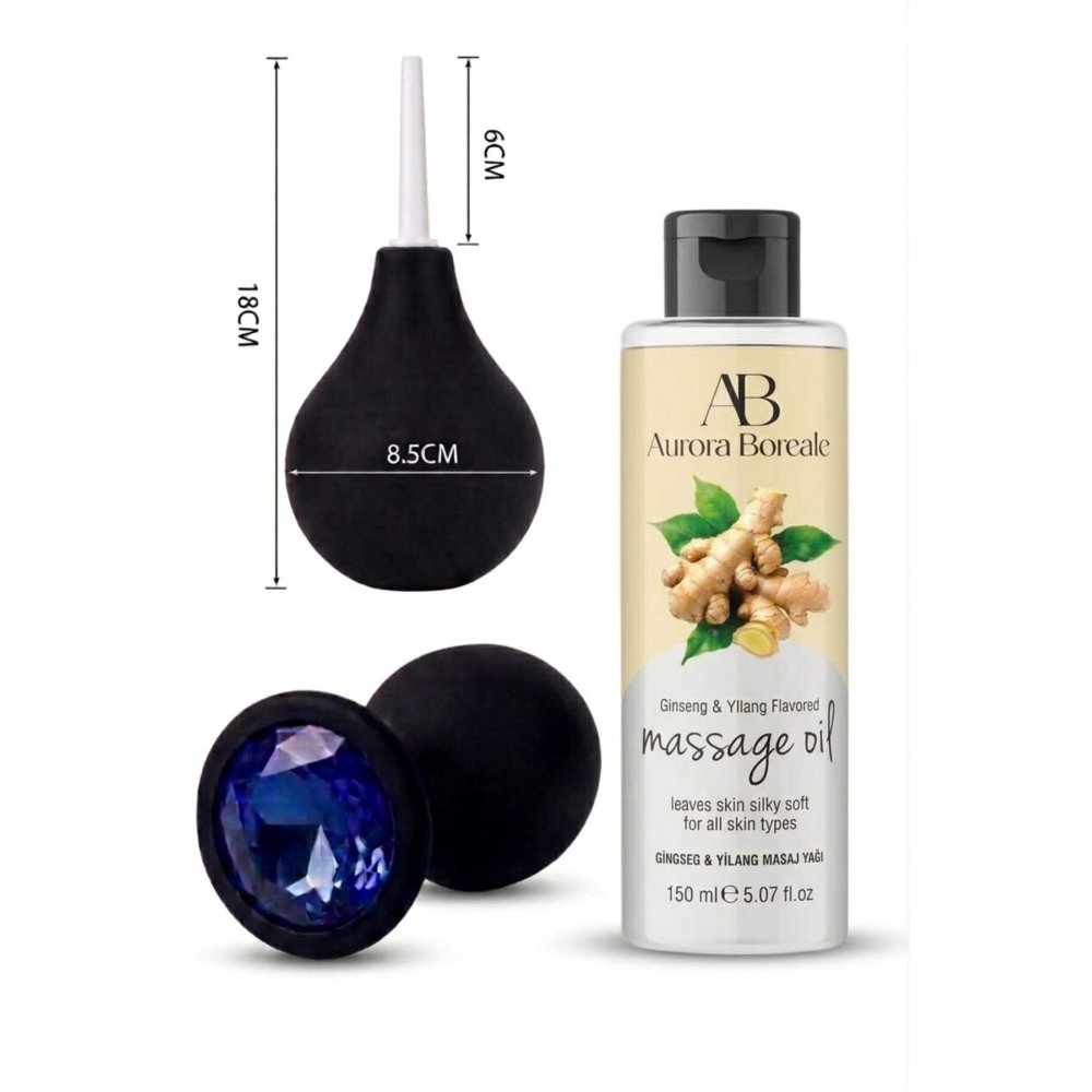 Anal Tıkaç Anal Temizleme Pompası Gingsengli 150 ML Masaj Yağı Jel 3 lü Ekonomik Set