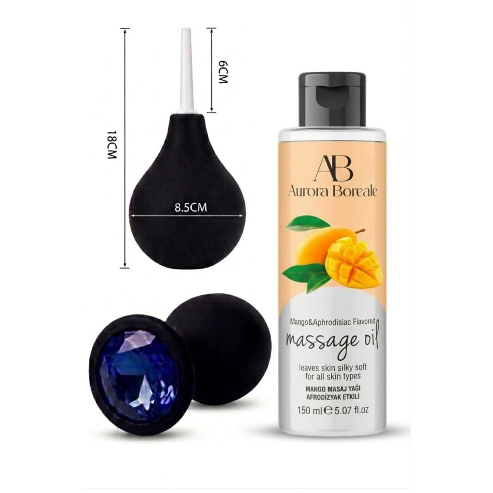 Anal Tıkaç Anal Temizleme Pompası Mangolu 150 ML Masaj Yağı Jel 3 lü Ekonomik Set