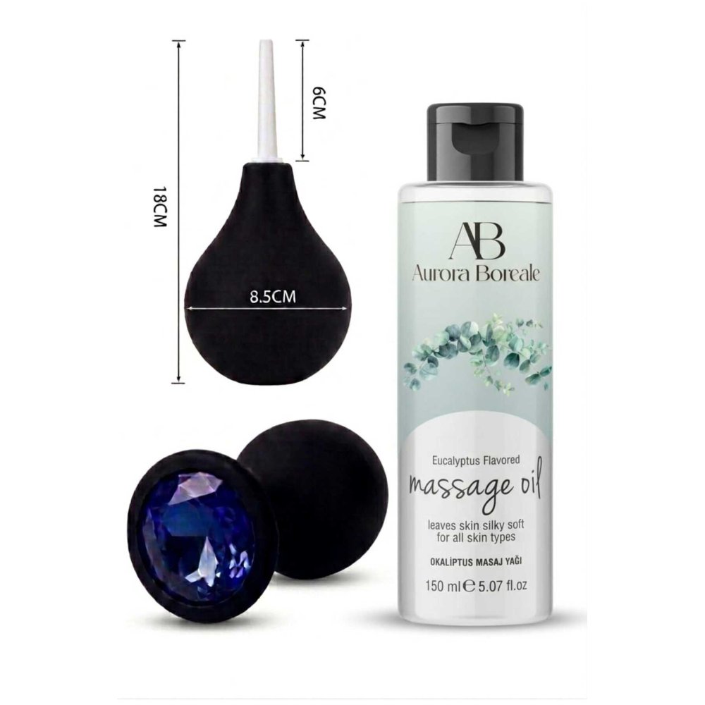 Anal Tıkaç Anal Temizleme Pompası Okaliptus 150 ML Masaj Yağı Jel 3 lü Ekonomik Set