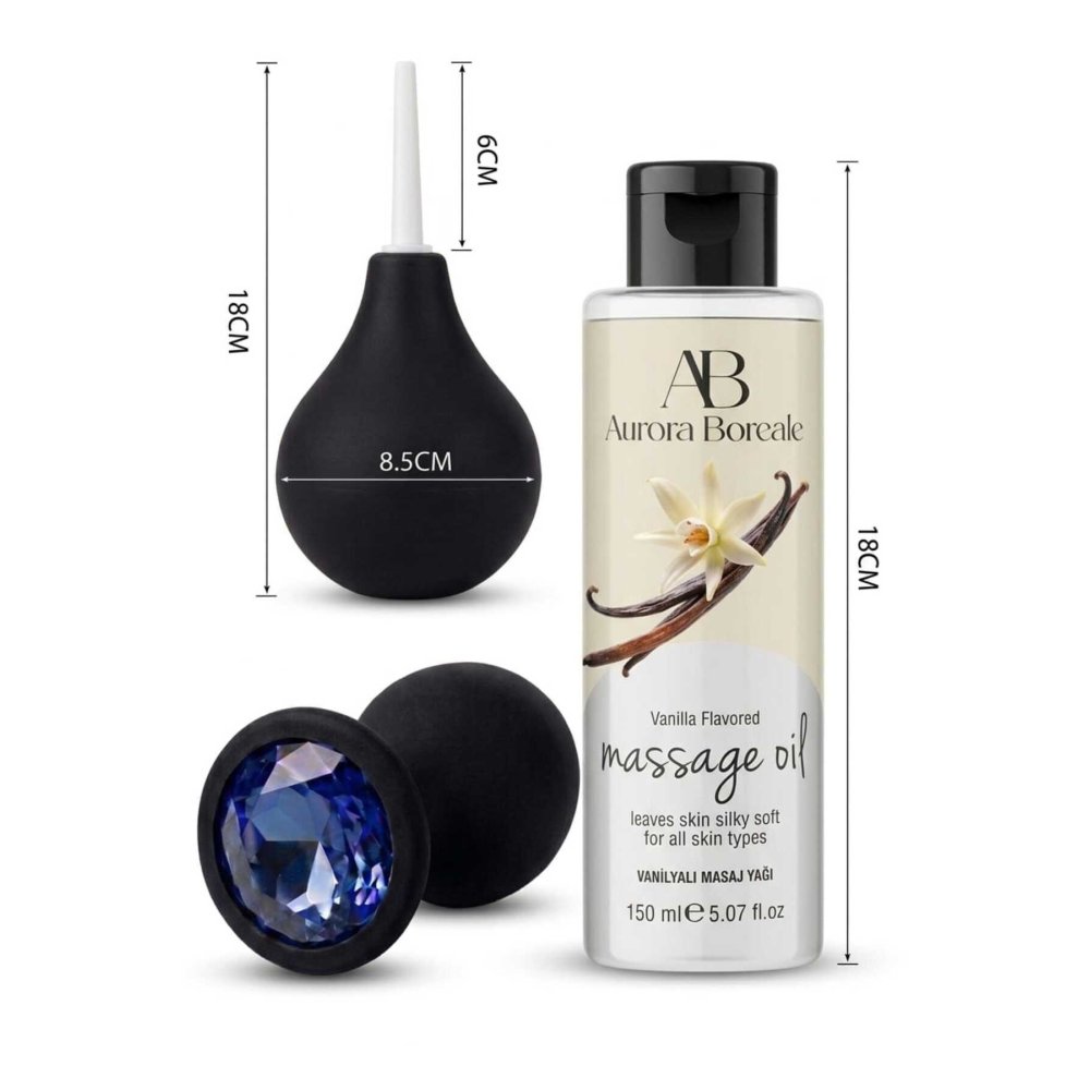 Anal Tıkaç Anal Temizleme Pompası Vanilyalı 150 ML Masaj Yağı Jel 3 lü Ekonomik Set