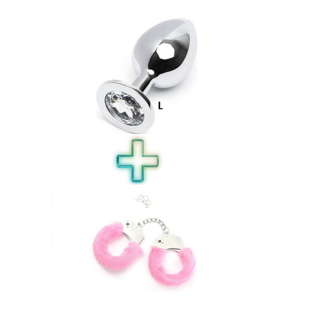 Beyaz Metal Anal Plug ve Anal Tıkaç Large Modeli Pembe Kelepçe Seti