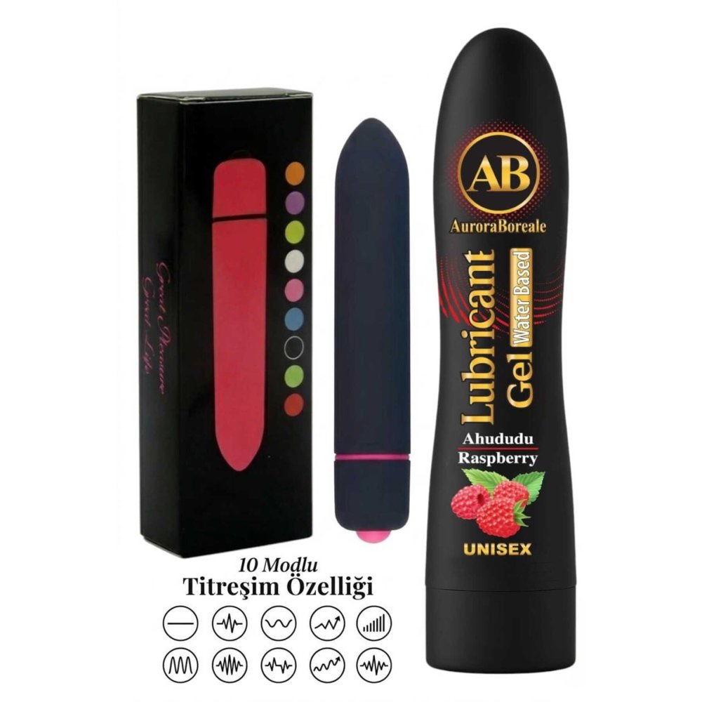 Büyük Boy 125 ML Ahududu Aromalı Kayganlaştırıcı Jel 10 Titreşim Modlu Premium Aksesuar Set