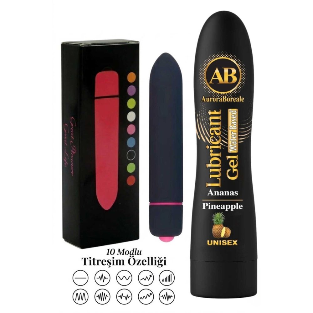 Büyük Boy 125 ML Ananaslı Kayganlaştırıcı Jel 10 Titreşim Modlu Premium Aksesuar Set