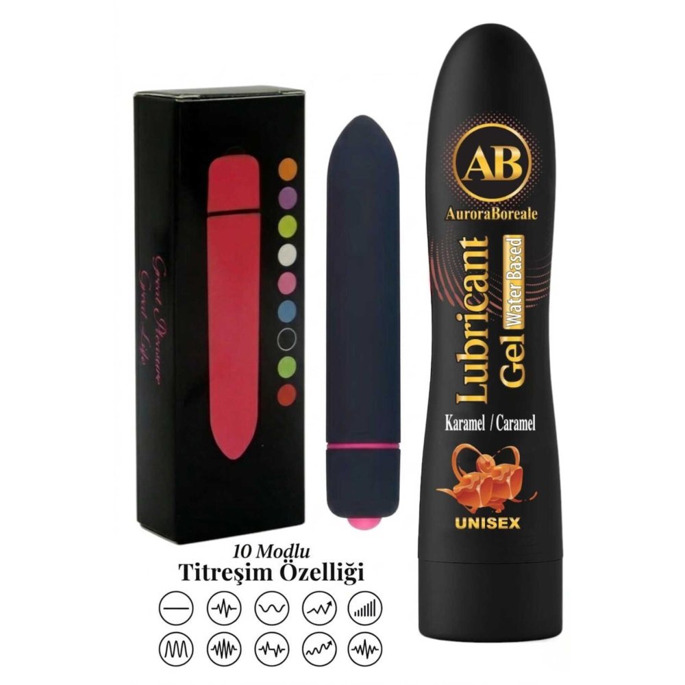 Büyük Boy 125 ML Karamelli Kayganlaştırıcı Jel 10 Titreşim Modlu Premium Aksesuar Set