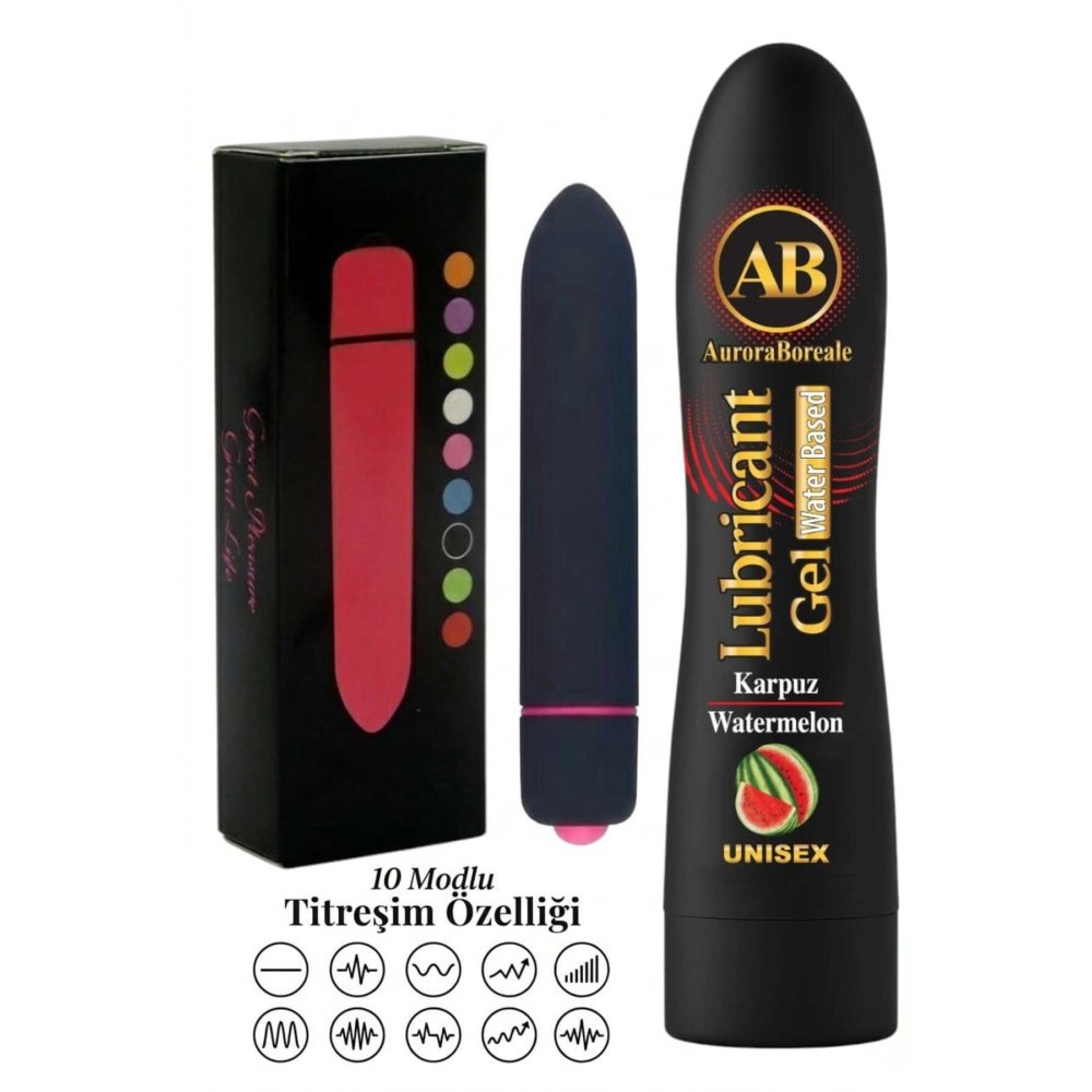 Büyük Boy 125 ML Karpuzlu Kayganlaştırıcı Jel 10 Titreşim Modlu Premium Aksesuar Set