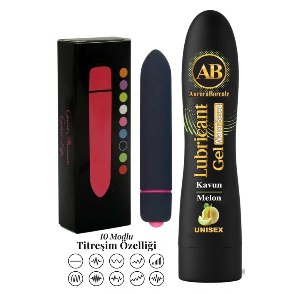 Büyük Boy 125 ML Kavunlu Kayganlaştırıcı Jel 10 Titreşim Modlu Premium Aksesuar Set
