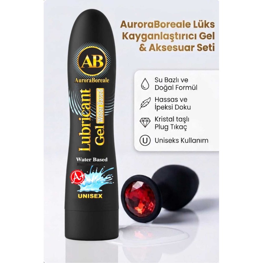Büyük Boy 125 ML Premium A+ Sade Kayganlaştırıcı Jel Kırmızı Taşlı Aksesuar 2 li Set