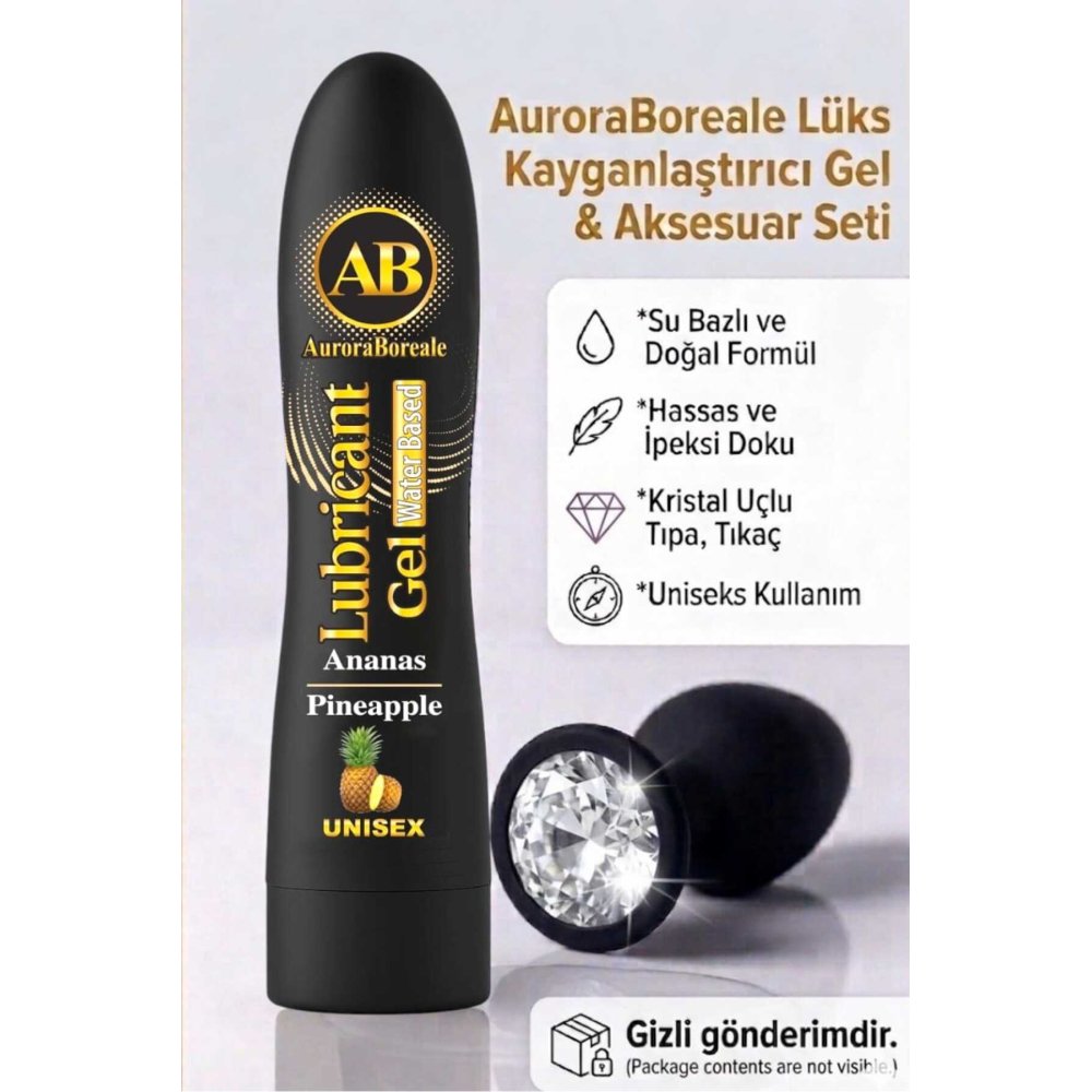 Büyük Boy 125 ML Premium Ananaslı Kayganlaştırıcı Jel Beyaz Taşlı Aksesuar Set