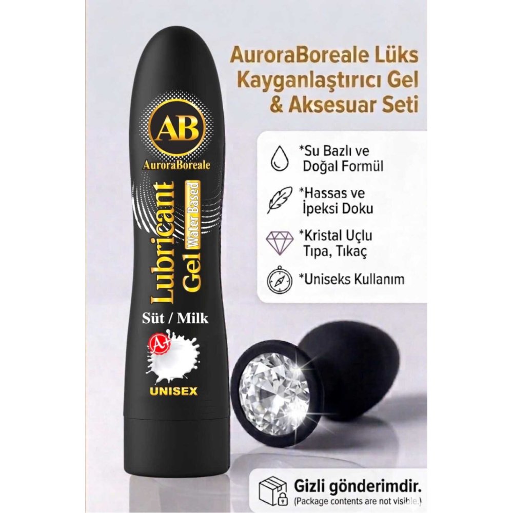 Büyük Boy 125 ML Premium Süt Aromalı Kayganlaştırıcı Jel Beyaz Taşlı Aksesuar Set