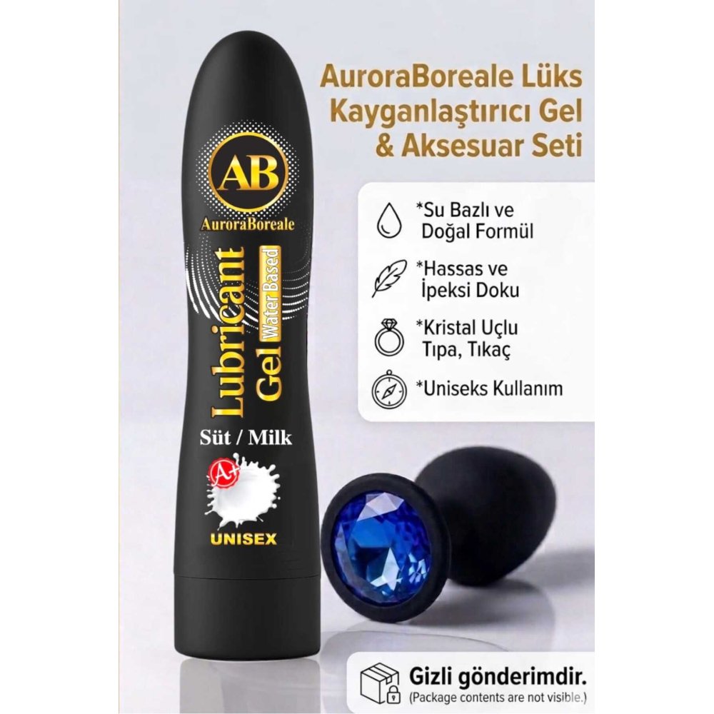Büyük Boy 125 ML Premium Süt Aromalı Kayganlaştırıcı Jel Mavi Taşlı Aksesuar Set